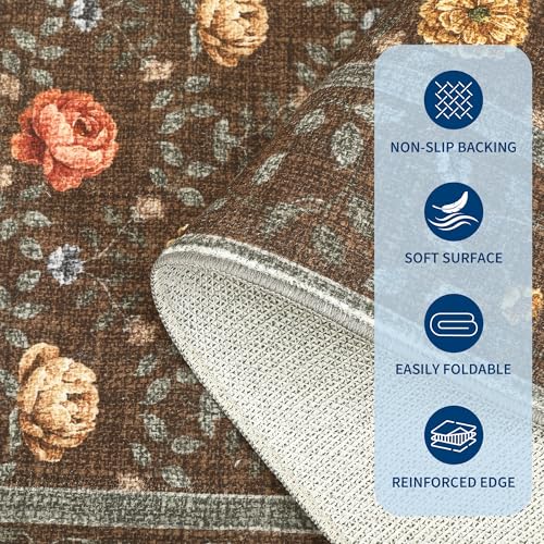 GarveeHome Floral Living Room Rugs, Washable 5x7 Area Rug Vintage Large Soft Boho Non-Slip Carpet Indoor Floor Stain Resistant Carpets for Bedroom Dining Room Farmhouse Nursery, Brown GarveeHome Floral Living Room Rugs, Washable 5x7 Area Rug Vintage Large Soft Boho Non-Slip Carpet Indoor Floor Stain Resistant Carpets for Bedroom Dining Room Farmhouse Nursery, Brown - Image 6