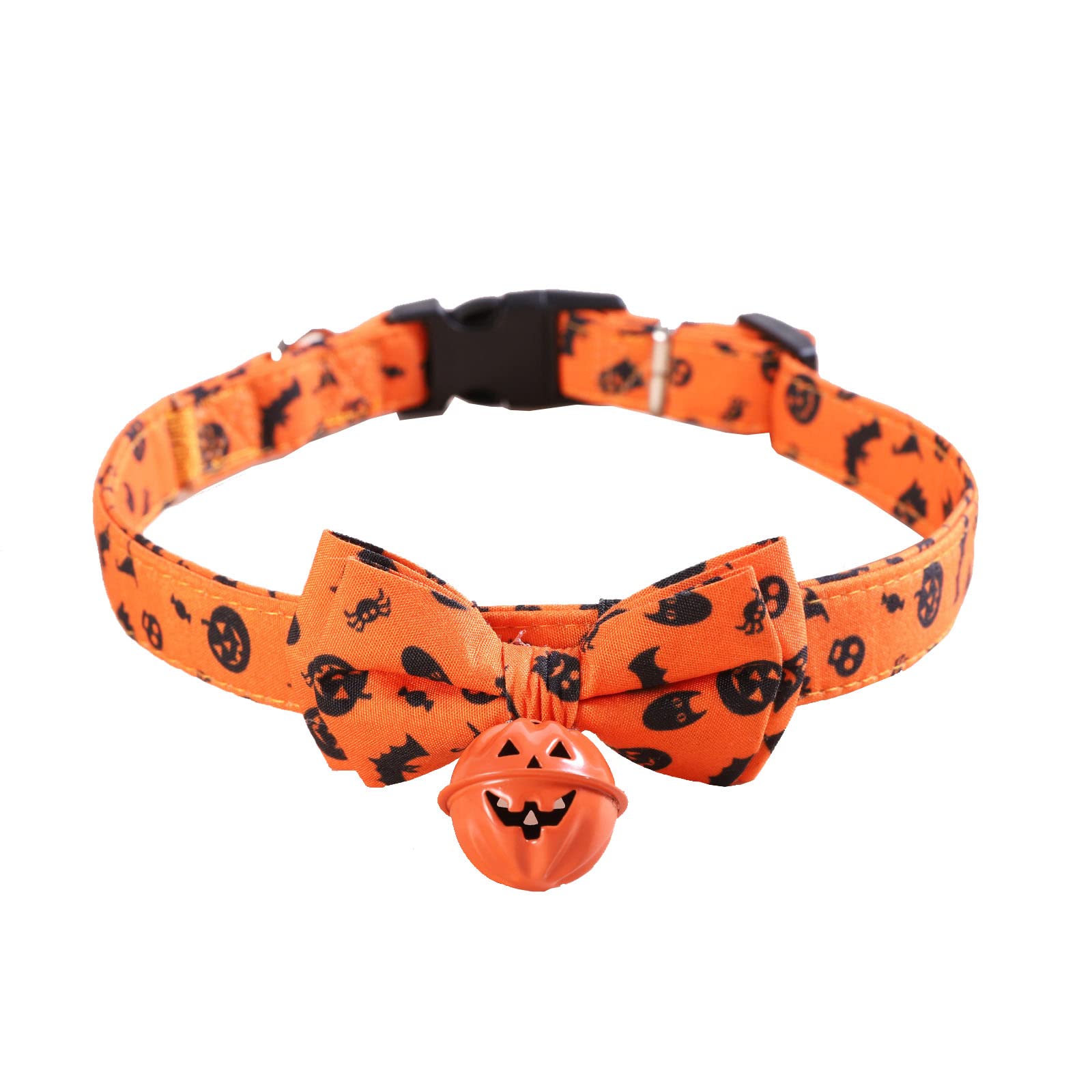 Halloween Dog Collar Pet Collar with Pumpkin Bell Adjustable Cat Collar Printed Bow Tie for Small Medium Large Dogs (M)
