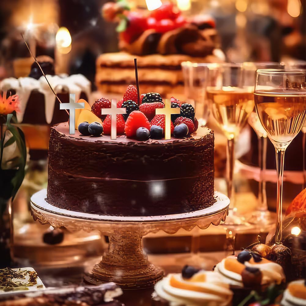 10 decorazioni per torta a forma di croce dorata, in acrilico