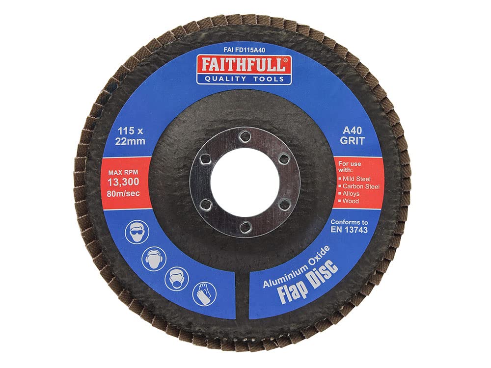 Faithfull FAIFD115A40 Aluminium Oxide Flap Disc 115 x 22mm 40 Grit