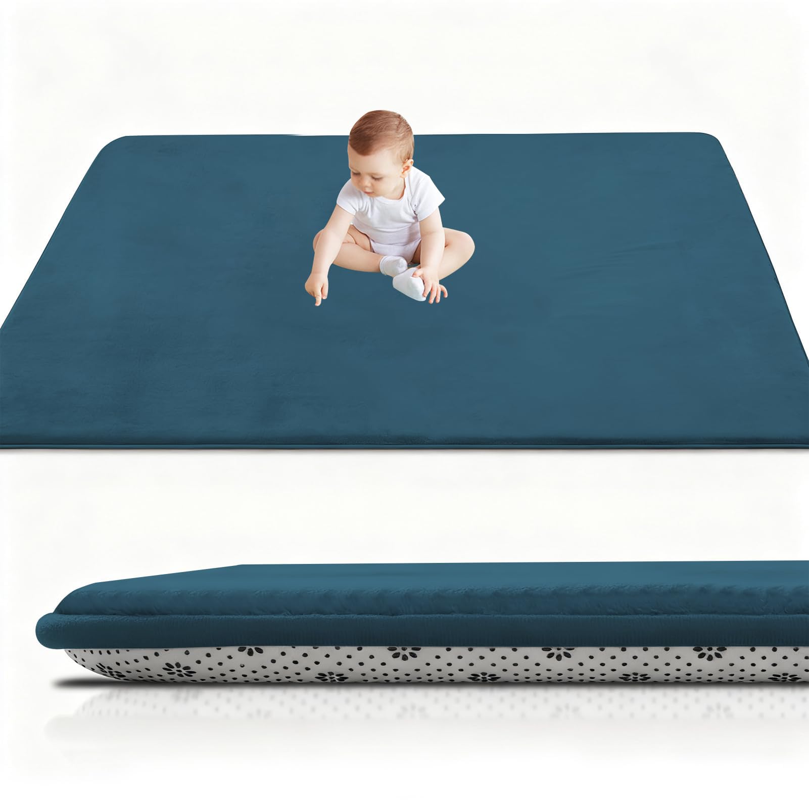 Tappetino per Gattonare 80 x 180 cm | 3cm Tappeto da Gioco per Bambini | Tappeto Gioco Bambini Neonati Pieghevole | Impermeabile in Schiuma per Bimbi. Palestra Neonati Blu Celeste
