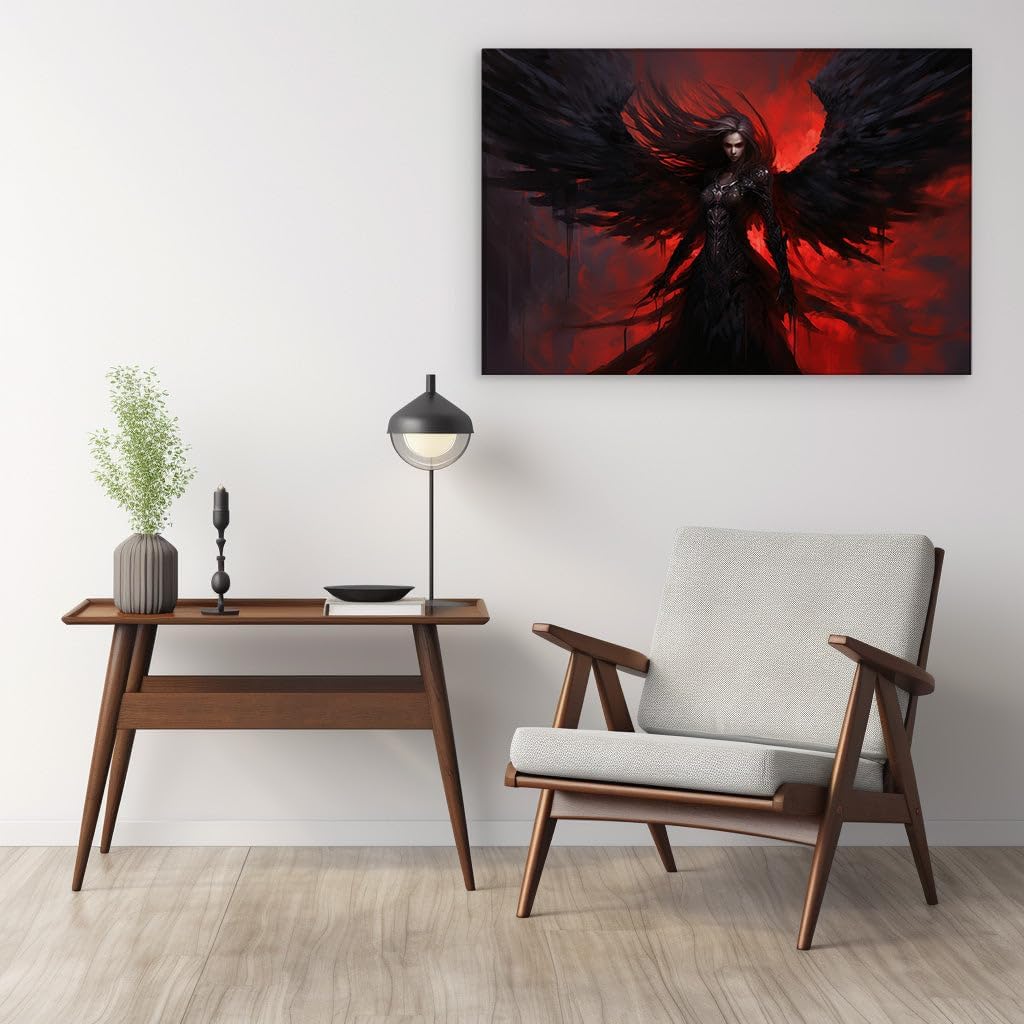 Canvas for Living room. Mystic Guardian: An Angelic Vision in Crimson Shadows, 27 x 18 inch Canvas Wall Art - Contemporary Masterpieces - Modern Home Decor - 69x46 cm (27x18 inch)