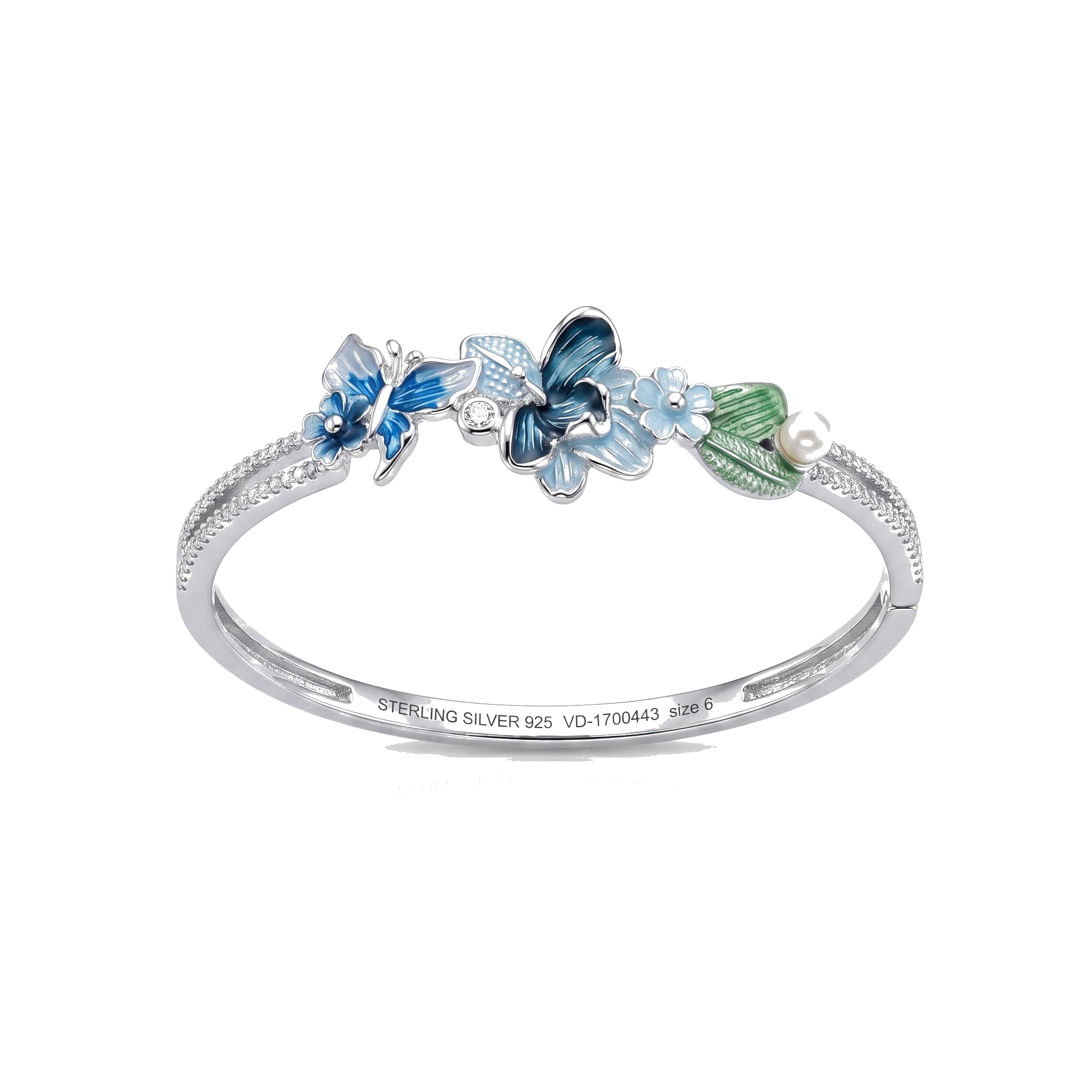 | Blue Butterfly Garden CZ Bangle Bracelet | Premium 92.5 Silver-image-7