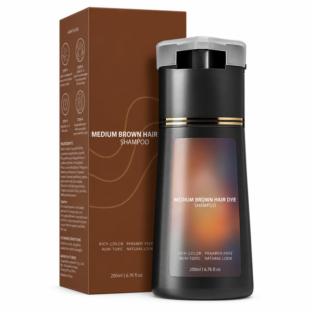 Shampoing Colorant 200 ml pour Cheveux Blancs, Pose Rapide，Brun Foncé：2