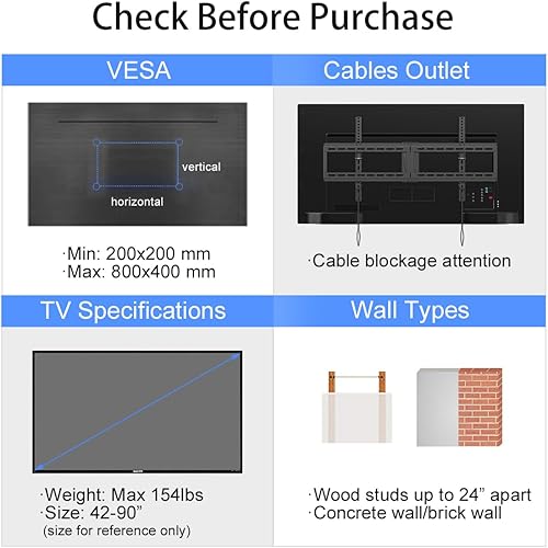 Miniatura 2 de Suptek Soporte de pared inclinable para la mayoría de televisores de 42 a 90 pulgadas, montaje universal con VESA máxima de 31.496 x 15.748 in y