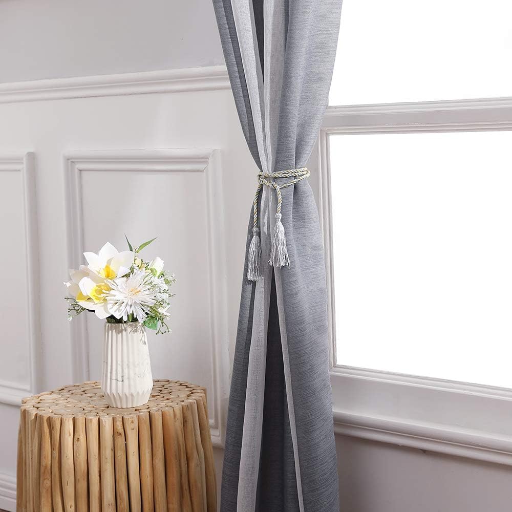 MIULEE Tende a Righe per Interni, Tende Trasparenti in Voile Tende Camera da Letto, Tenda Salotto Moderne con Anelli, Tenda a Pannello da Interno Finestra a Righe Bianche e Grigie, 2x 140270x CM