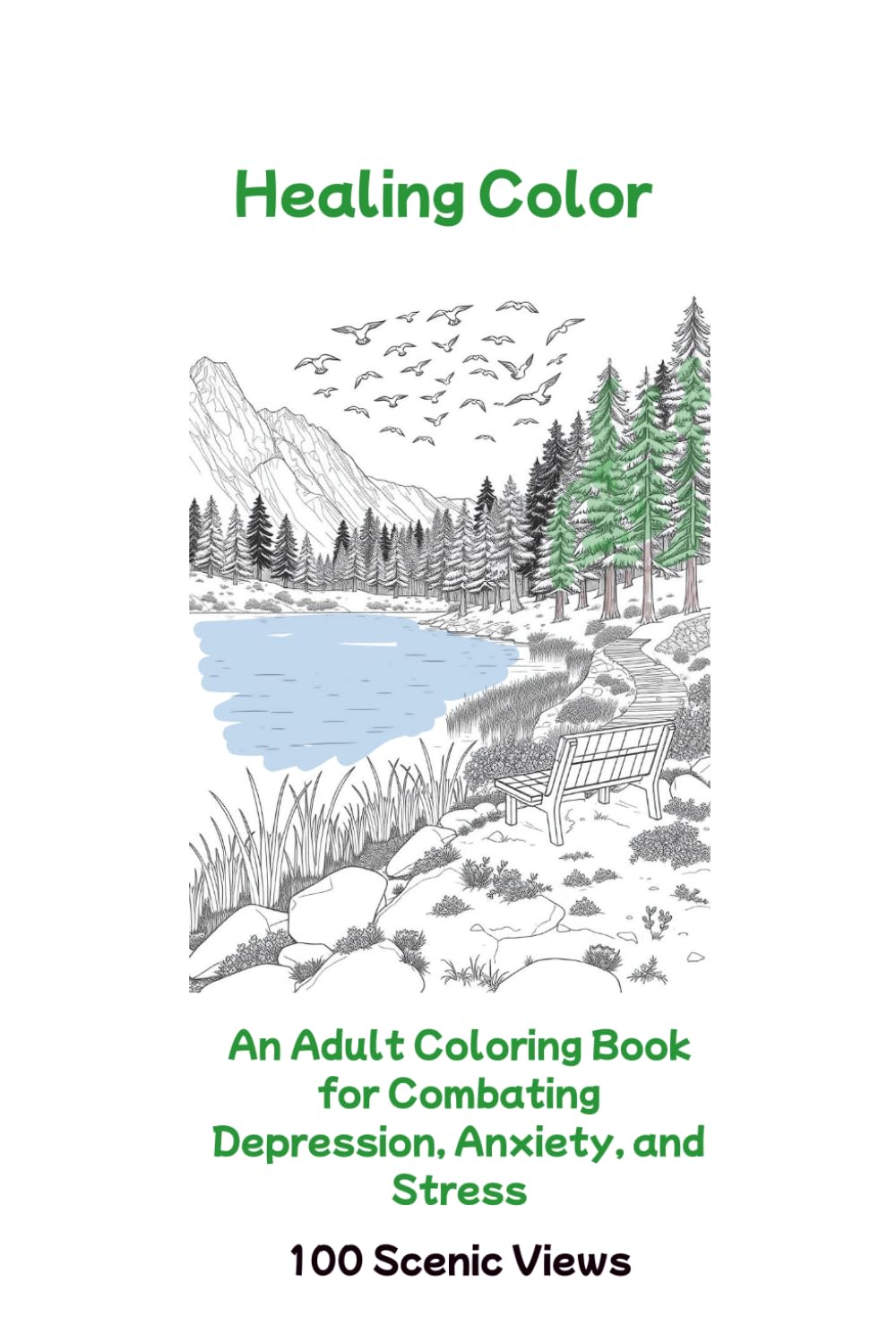 Healing Color An Adult Coloring Book for Combating Depression, Anxiety, and Stress 100 Scenic Views