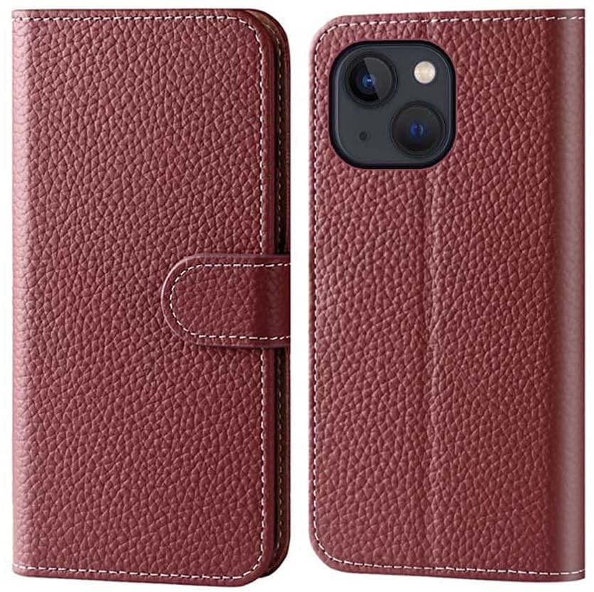 GIKOS Funda con tapa para iPhone 13 Mini (2021) de 5.4 pulgadas, piel a prueba de golpes, función de stent magnética, funda para teléfono [tarjetero] (color: rojo vino)