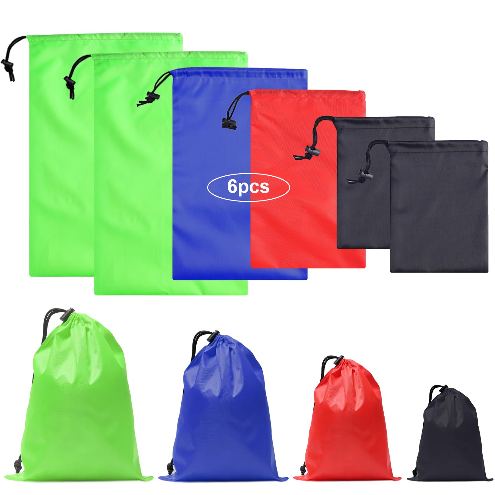 iMucciUpgrade Waterproof Drawstring Bag Sack Nylon Bag Ditty Bag for Gym Traveling, Hiking, Yoga, Shopping, Muliticolor, Variety Pack, Classic