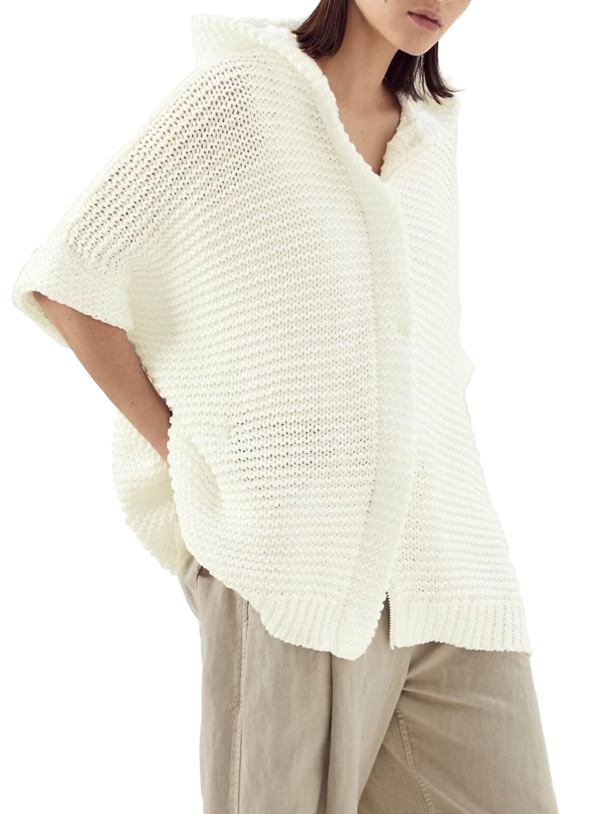 Photo 1 of Goranbon Women's Oversized Zip Up Hoodie Sweaters Fashion Open Front Short Sleeve Crochet Knit Cardigan Sweater Medium White