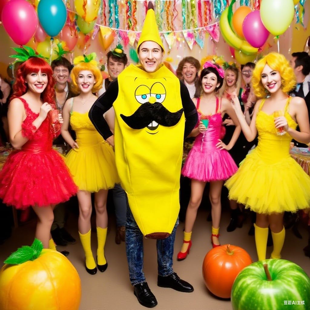Halloween Banana Costume Adult, One Size Bearded Banana Onesie Fruit Costume for Men Cosplay Party - Image 7