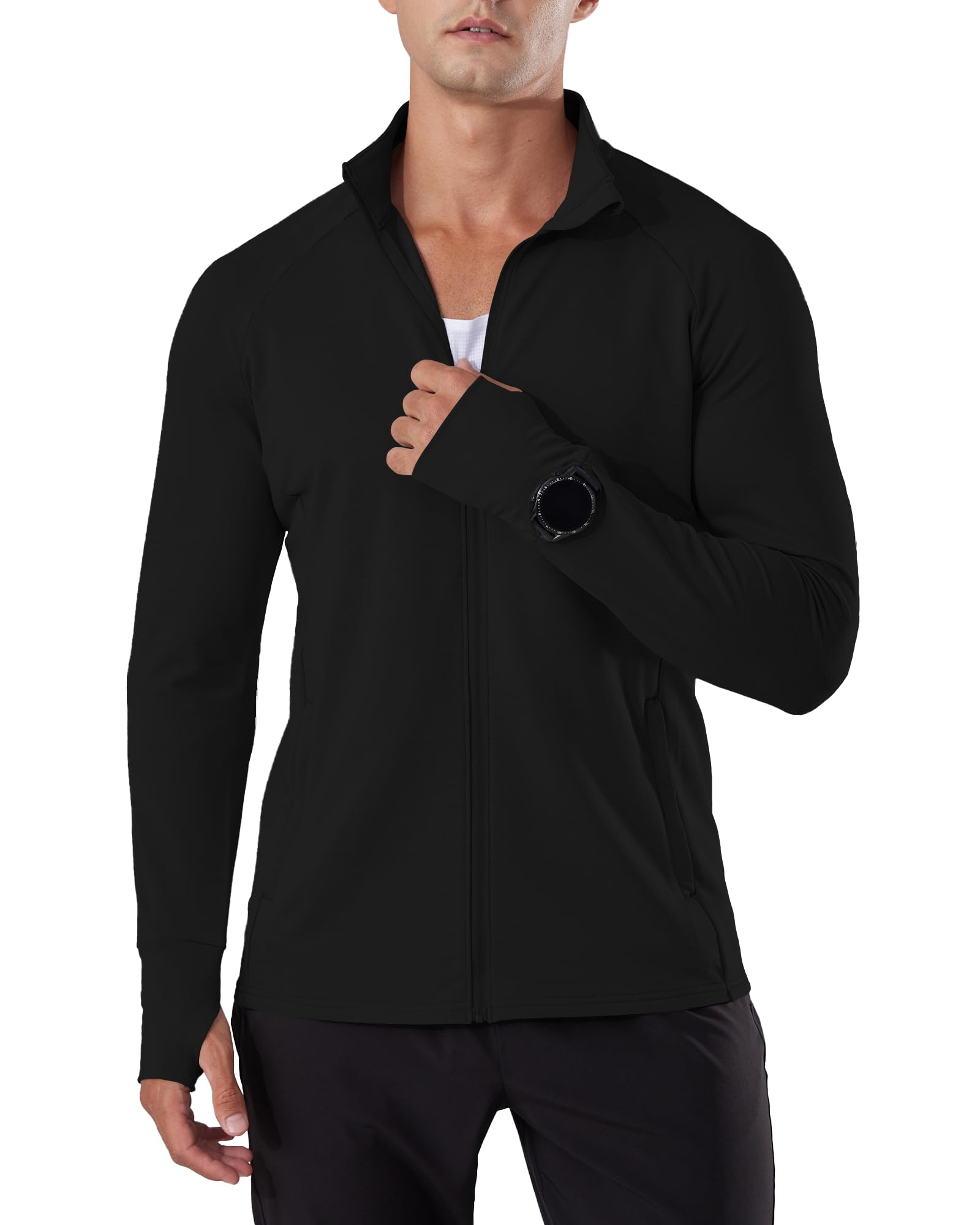 Locachy Mens Lightweight Quick Dry Athletic Jacket Full Zip Stand Collar Running Workout Performance Shirt
