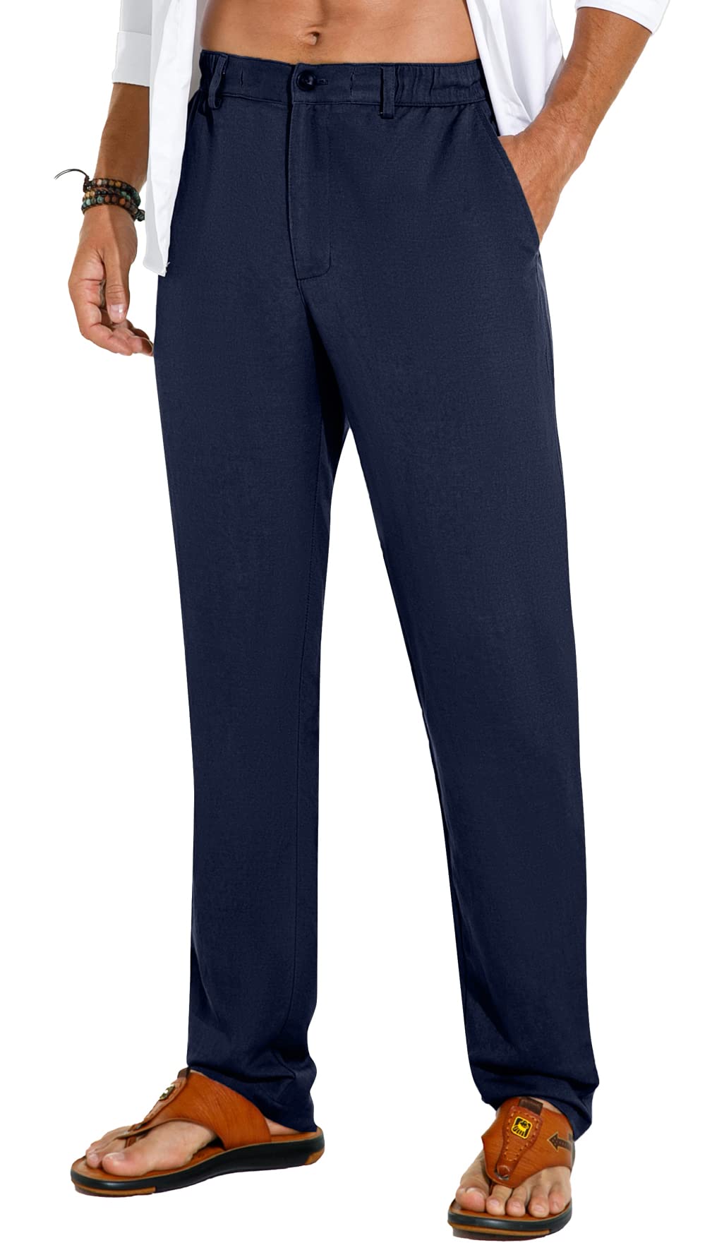 Sailwind Trousers Men's Drawstring Cotton Linen Casual Pants Navy Blue