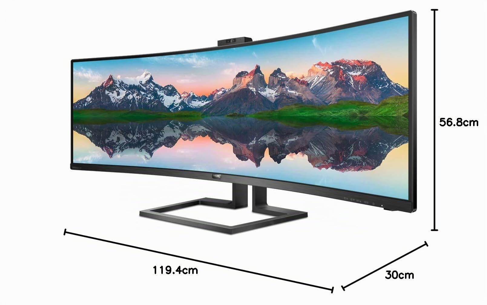 Philips Monitor Curvo 49", 499P9H, Gaming Superwide 32:9, risoluzione 5120 * 1440, Adaptive Sync, HDR 400, Multiview con KVM Switch integrato, Docking station USB-C, Microfono, Low Blue, Vesa, Nero