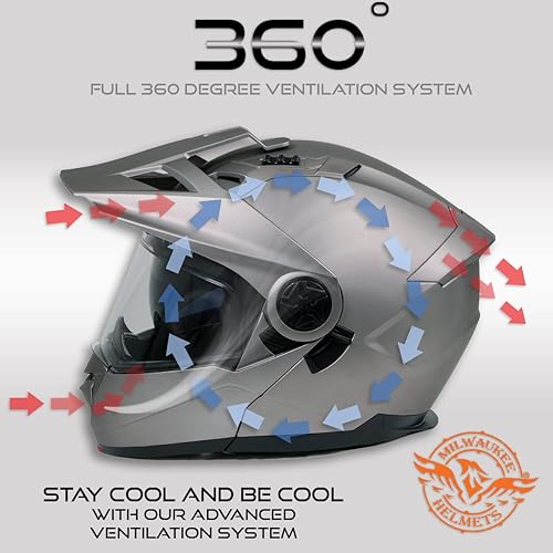 Miniatura 4 de Milwaukee Helmets MPH9822DOT Silver 'Ominous' Dual Sport Advanced Motorcycle Modular Helmet for Men and Women Biker - Small