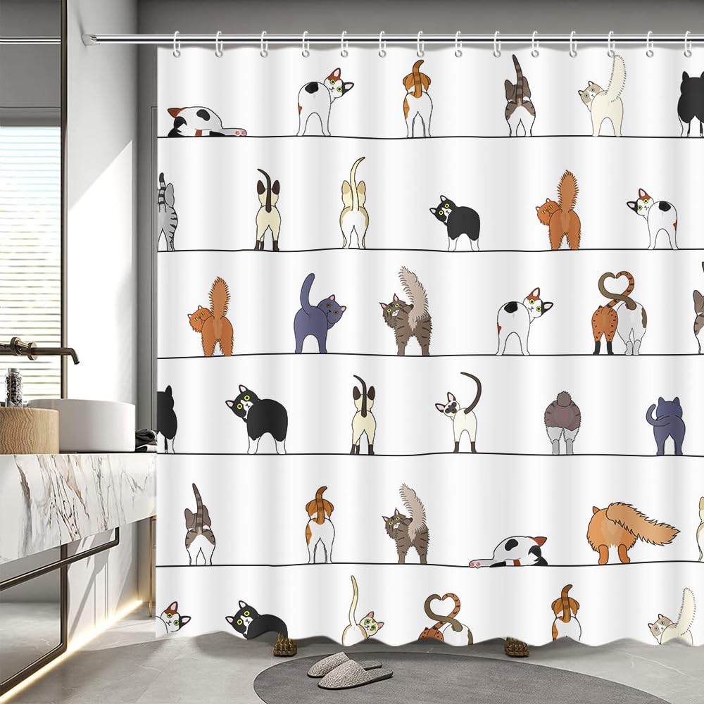 MEHOFOND Cat Shower Curtain for Bathroom Funny Cats Bathroom Decor with Pets Paw for Cat Lovers Cute Shower Curtain for Kids Waterproof Fabric Bath