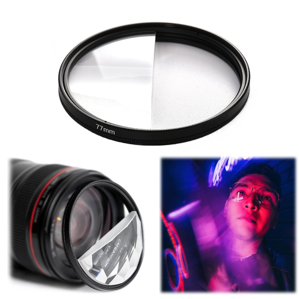 Azonee 77mm Camera Lens Filter, Crystal Clear 77mm Glass Prism Camera Lens Filter - Capture Stunning Images with Variable Subjects - Essential SLR Photography Accessory (Half Blurring Effect)