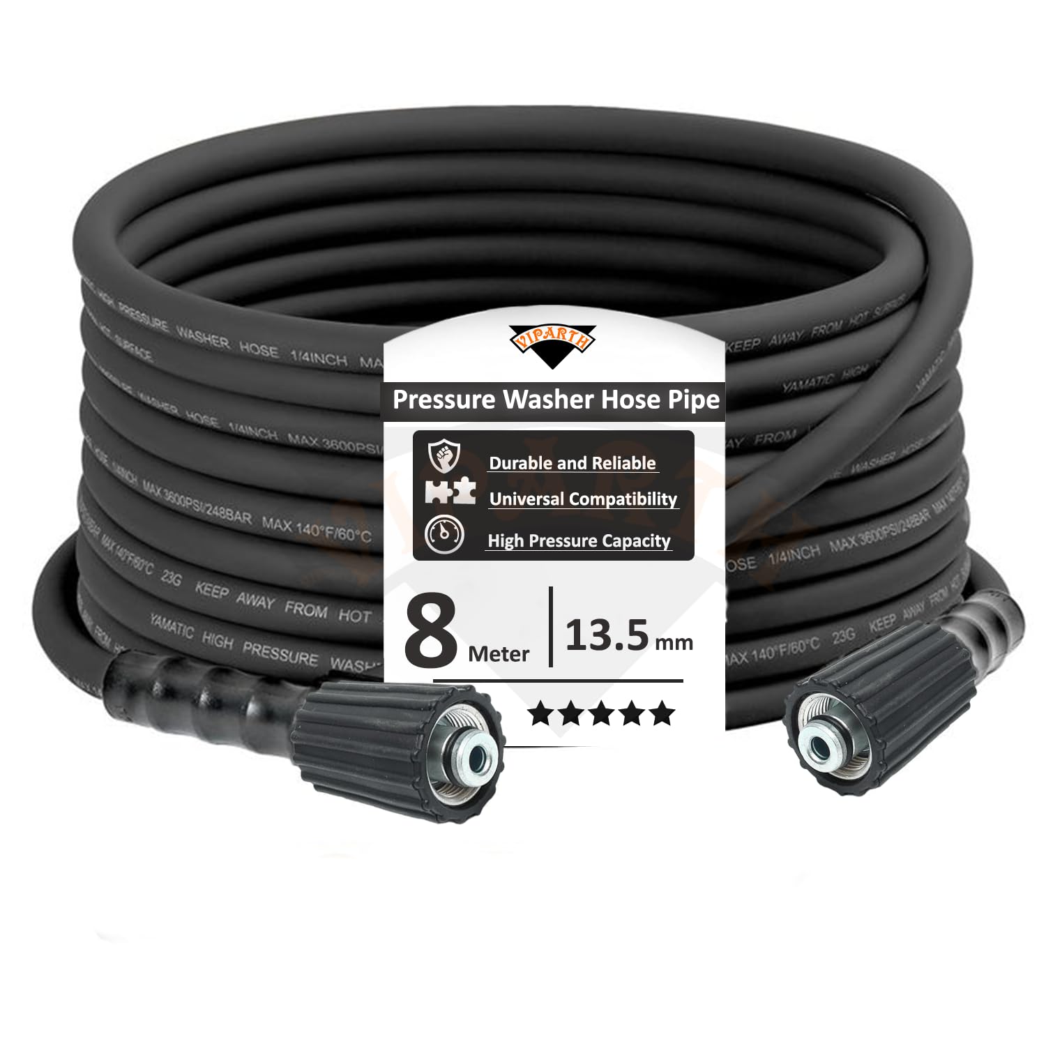 VIPARTH Pressure Washer Hose Pipe Upto 2500 PSI | Heavy-Duty Construction | Black Molded Pipe | Durable and Reliable | Pressure Resistance | Explosion Proof | 8 Meter