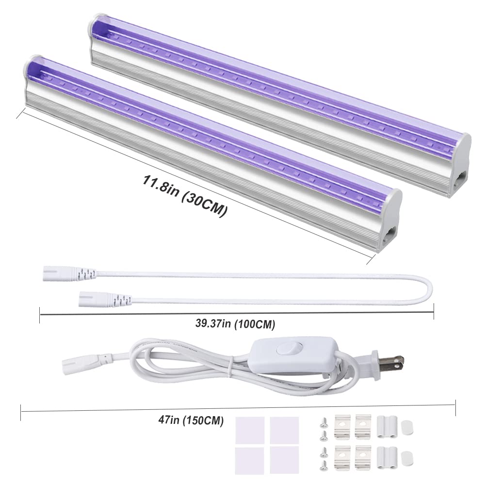 LED UV Black Light Bar, 6W T5 Integrated BlackLight Fixture Strip for Paint Poster Party Glow in The Dark Body Paints Stage Lighting Halloween Club Bedroom Decoration, US Plug with ON/Off Switch
