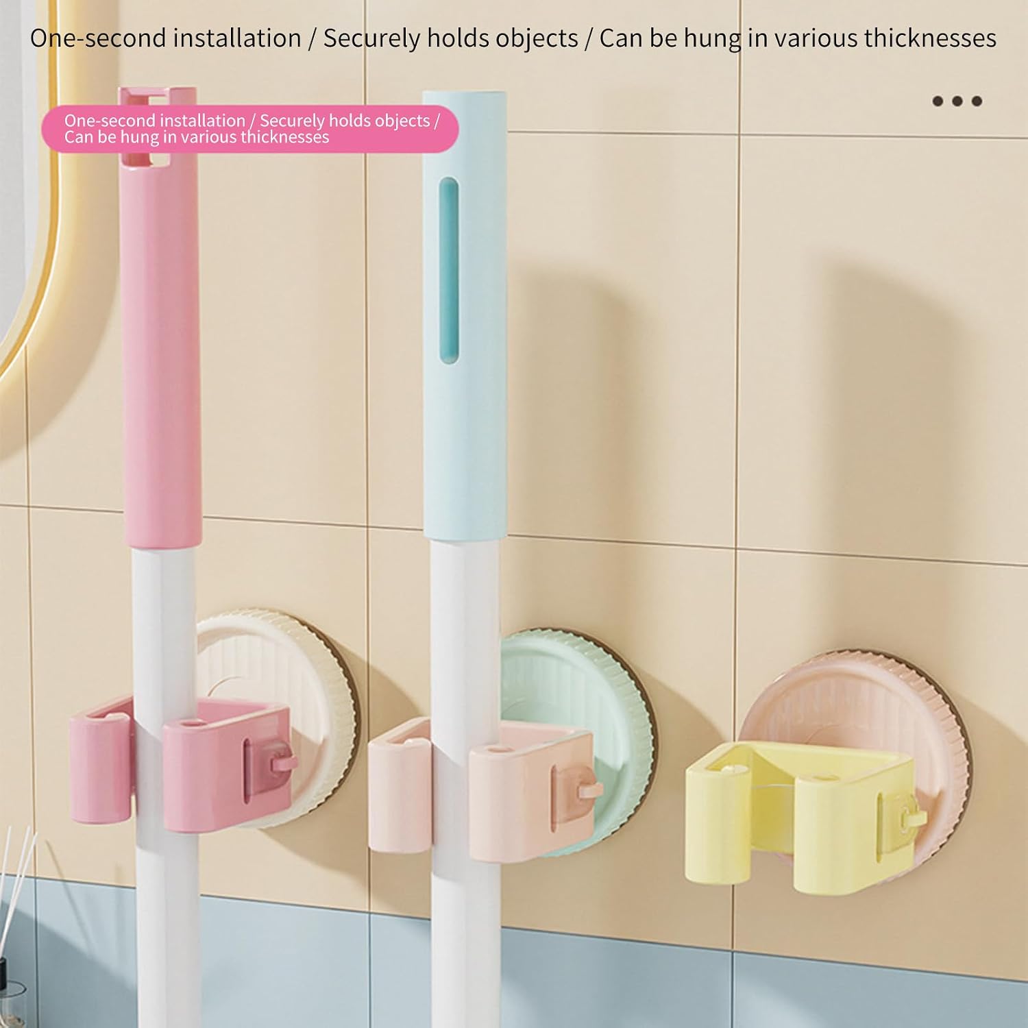 2Pcs Heavy Duty Suction Cup Mop Holders Wall Mounted Broom Storage Brackets for Brooms Dustpans and Accessories Smooth Face Mop Clip image 2