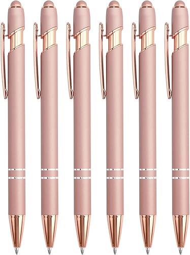 Paquete de 6 bolígrafos retráctiles 2 en 1 con punta óptica, lápiz óptico de metal para pantallas táctiles, tinta negra de 0.039in