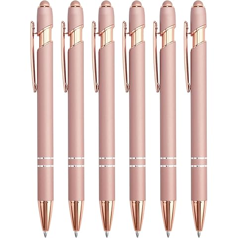 6 Pack Ballpoint Pen 2-in-1 Stylus Retractable Ballpoint Pen with Stylus tip, Metal Stylus Pen for Touch Screens, 1.0 mm Black Ink