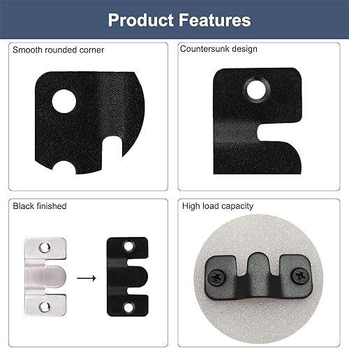 Miniatura 3 de 10 soportes negros de montaje empotrado de 2.1 x 1.3 pulgadas de acero inoxidable entrelazado con hebilla para colgar fotos, colgador de fotos,