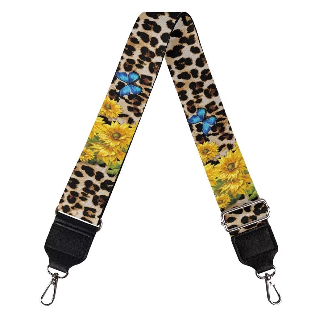 Coldinair Leopard Print Purse Strap Replacement Sunflower Crossbody Handbag Straps Butterfly Wide Wide Strap for Crossbody Bag