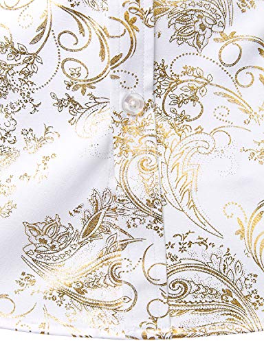 ZEROYAA Men's Luxury Paisley Shiny Printed Slim Fit Short Sleeve Button Up Dress Shirt4