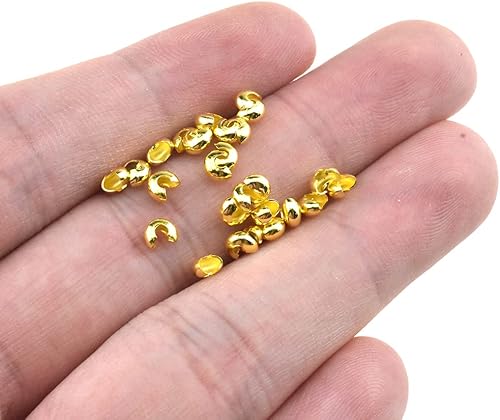 Miniatura 7 de 200 cuentas de crimpado de 0.12 pulgadas (0.118 in) de cobre dorado medio redondo, material de cuentas de crimpado abierto para fabricación de joyas