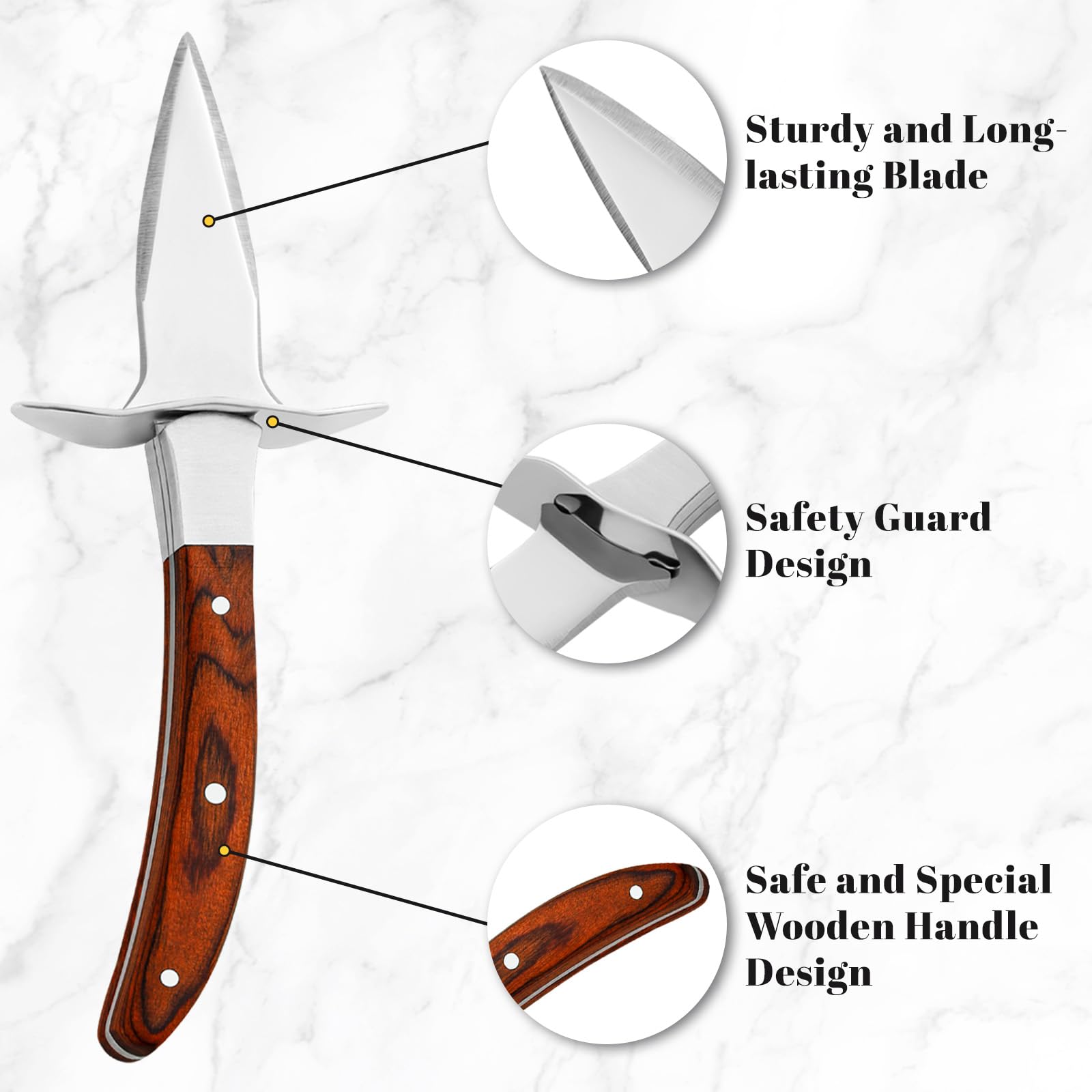 Juego de Cuchillos para Ostras, Abreostras Profesional de Acero Inoxidable, con 1 Par de Guantes Protectores y 1 Funda de Cuero para el Cuchillo, Apto para Marisco o Queso Duro
