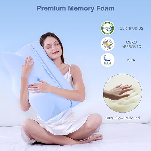 Miniatura 6 de Almohada cervical 2 en 1 para aliviar el dolor de cuello, almohadas de espuma viscoelástica, almohada de contorno con funda de almohada refrescante