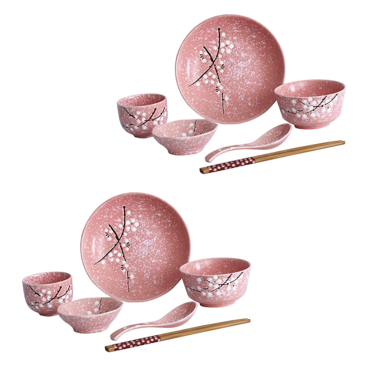 Alipis Vajilla Japonesa Rosa con Cuencos Platos Tazas y Cubiertos para Hogar y Restaurante