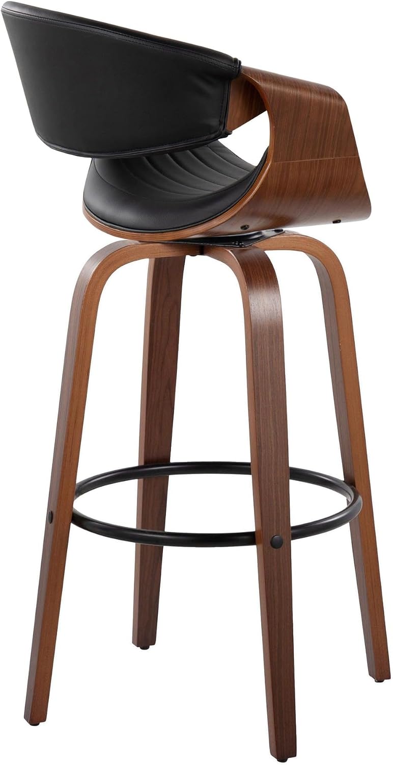 LumiSource Symphony 30" Fixed-Height Bar Stool, Bar Chairs, Swivel Bar Stools, Bar Stools Set of 2 (Black Faux Leather)