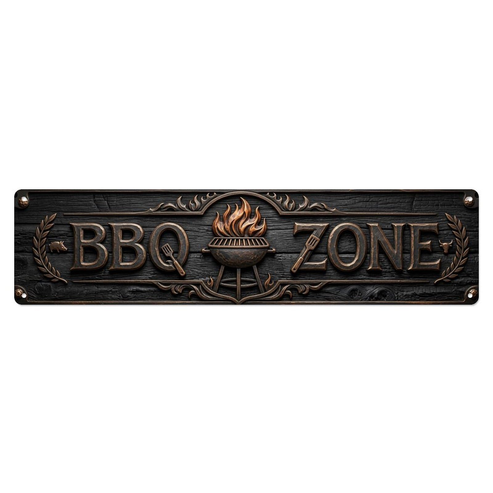 Okahys 4X16inch(10X40cm) Bbq Barbecue Zone Charcoal Crest Vintage Metal Tin Sign