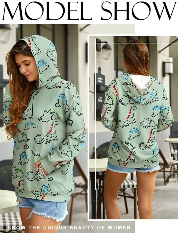 RMCMS Women Dinosaur Funny Hoodie Sweatshirt Pocket Crewneck Casual Loose Cute Tops Long Sleeve Hoodied Pullover Shirt - Image 7