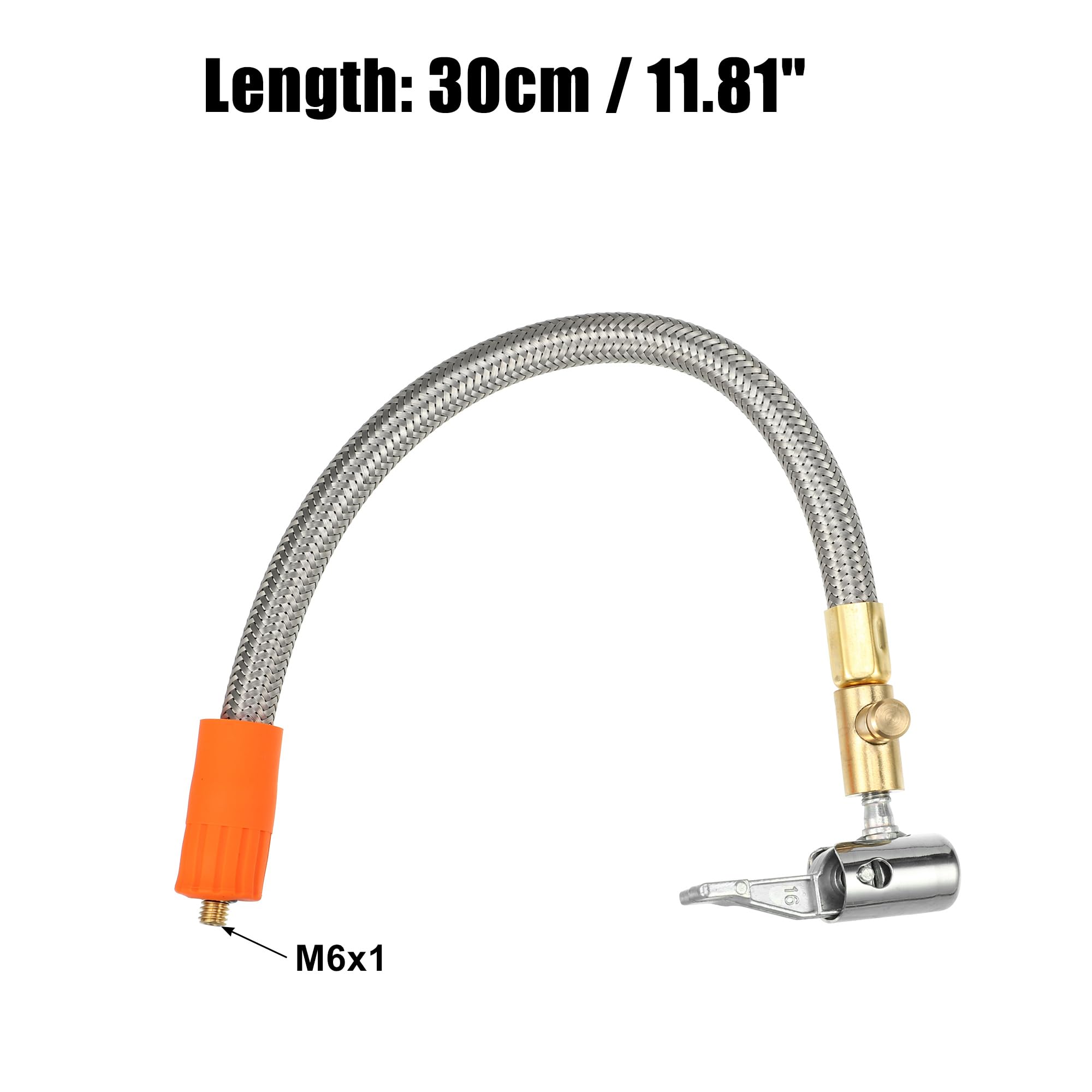 QUARKZMAN 11.8" Tubo Gonfiatore Pneumatico con Valvola Rilascio Aria 1 Pz | Acciaio Inossidabile. Argento. 30 Cm (11.8"). Filettatura M6x1. Doppio Mandrino. Uso: Auto Moto Bici. Max 300 Psi.