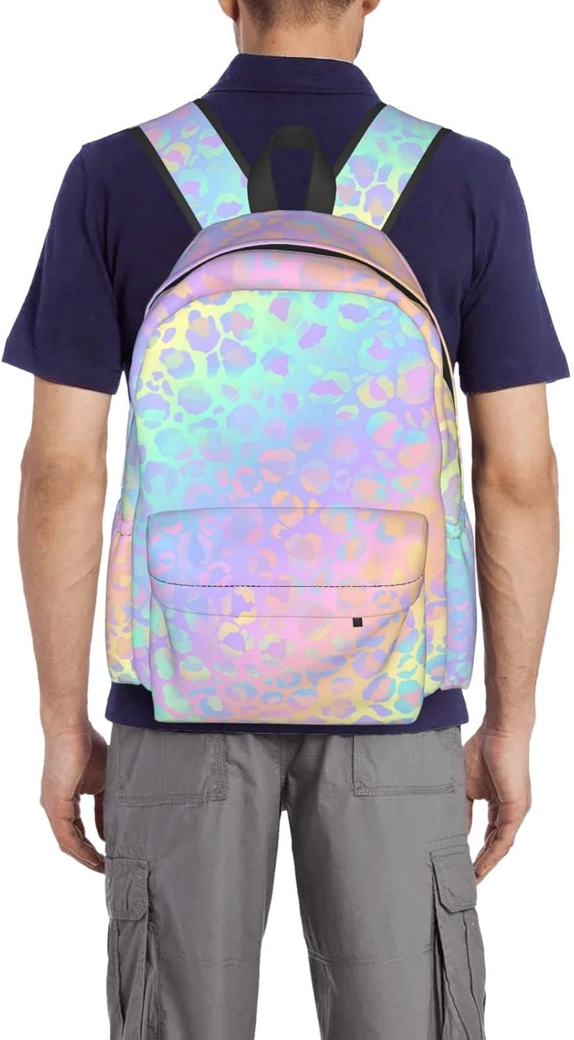 Rainbow Leopard Print Backpack Large Laptop Backpack Casual Daypack School Bag for Kids Teen Boy Girl