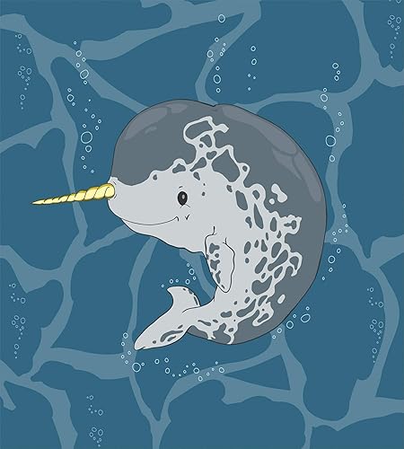 Miniatura 2 de Ambesonne Narwhal - Juego de funda de edredón con diseño de dibujos animados de animales con cuerno de ballena del océano Ártico feliz nadando en el