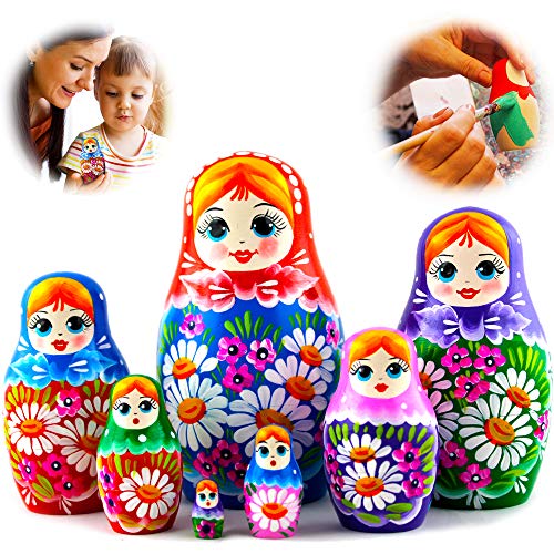 Aevvv Russian Nesting Dolls Handmade Matryoshka Dolls 5.3 In - Traditional Russian Nesting Dolls For Kids - Stacking Nesting Doll Set 7 Pcs #TOP4