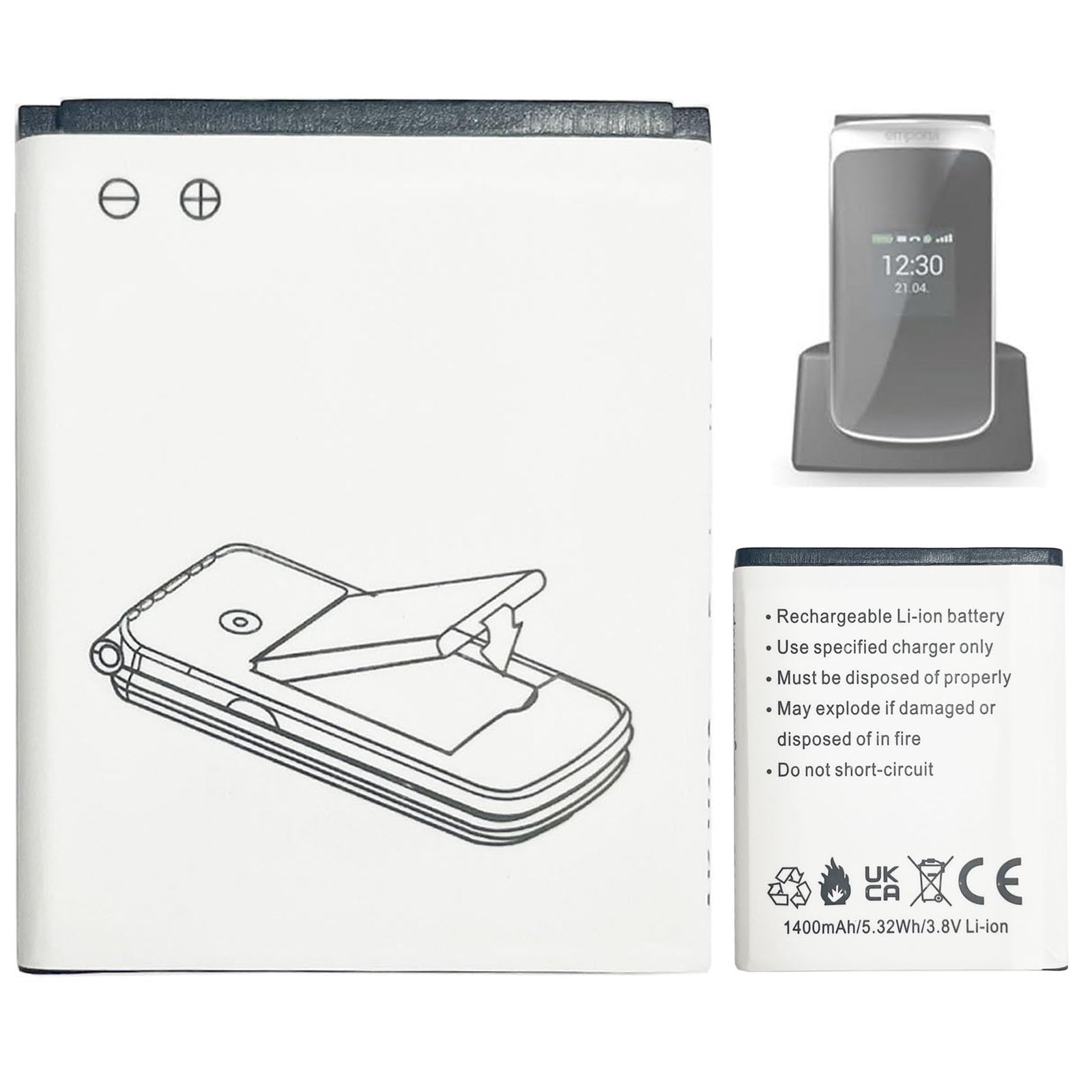 Emporia Touch Smart 2 - Batteria di ricambio AK-V188, 1400 mAh, compatibile con Emporia Touch Smart 2
