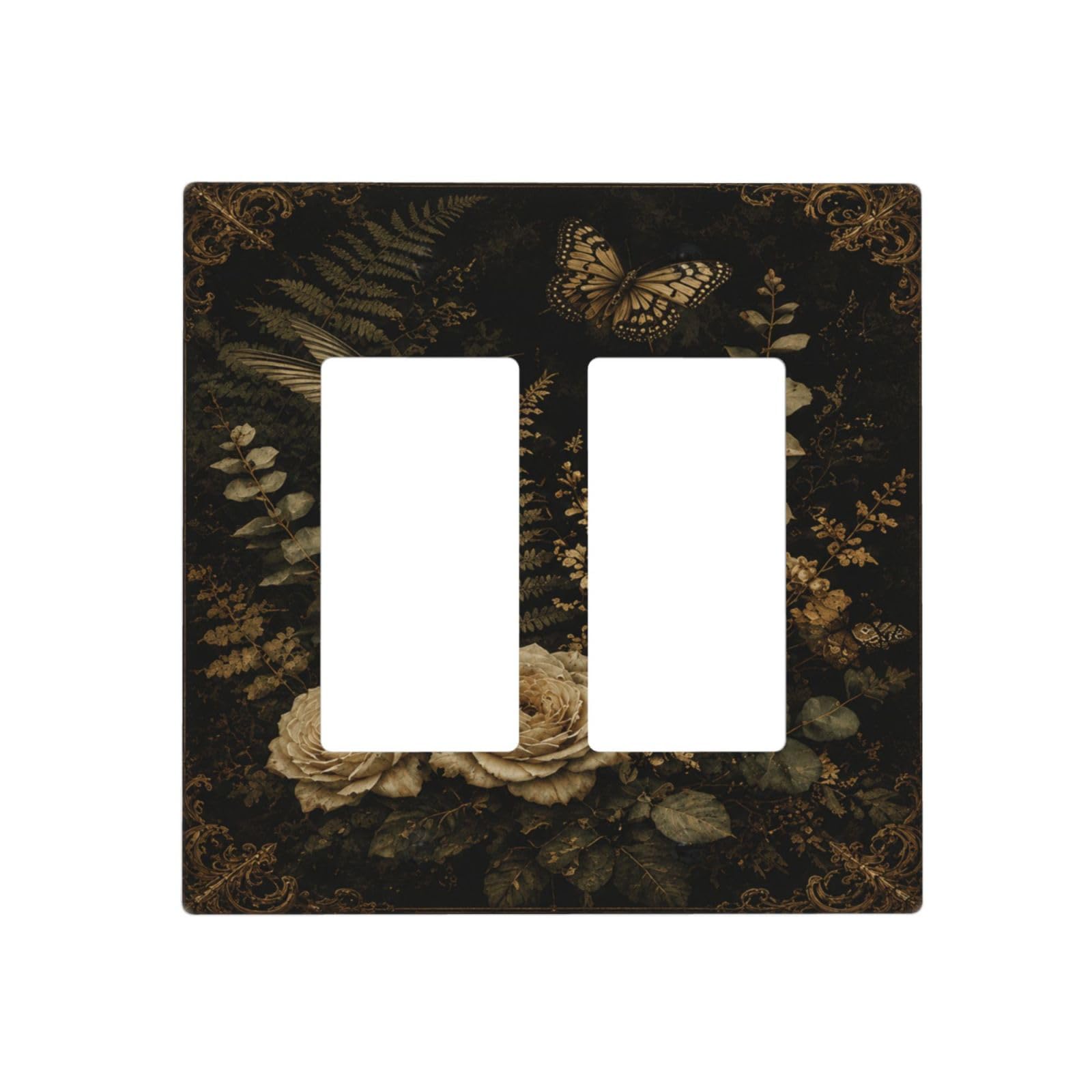 Xuejiaku Decorative Outlet Covers Vintage Botanical Hummingbird & Roses 2 Gang Light Switch Cover Plate Double Rocker Wall Plate Dark Academia Gothic Gfci Switchplate Faceplate for Bedroom Home Decor