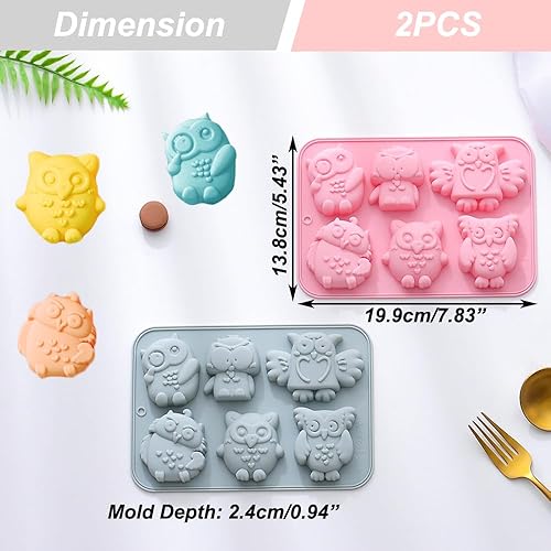 Miniatura 2 de OURASHERO Paquete de 2 moldes de chocolate con diferentes formas de búho, moldes de silicona para pasteles, gomitas, gelatina, cubitos de hielo,