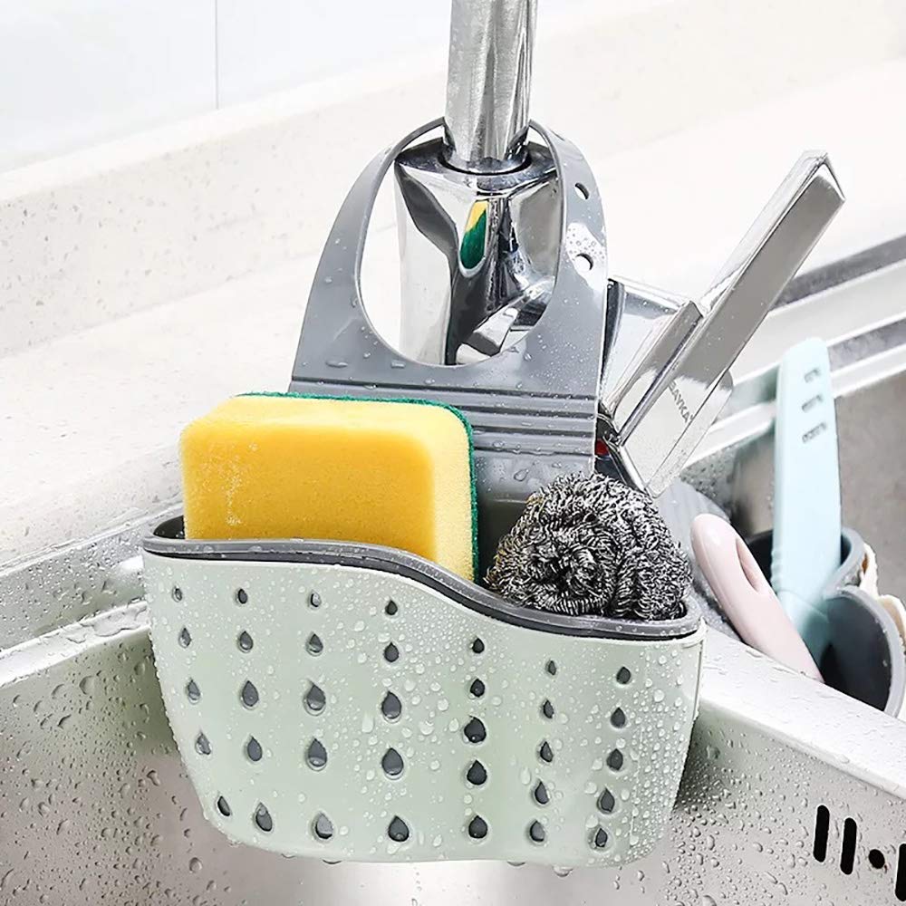 2 pezzi di porta spugna per lavello, organizer regolabile da cucina, cestello per spugna, portaoggetti per lavello, organizer per scolapasta a gancio, beige