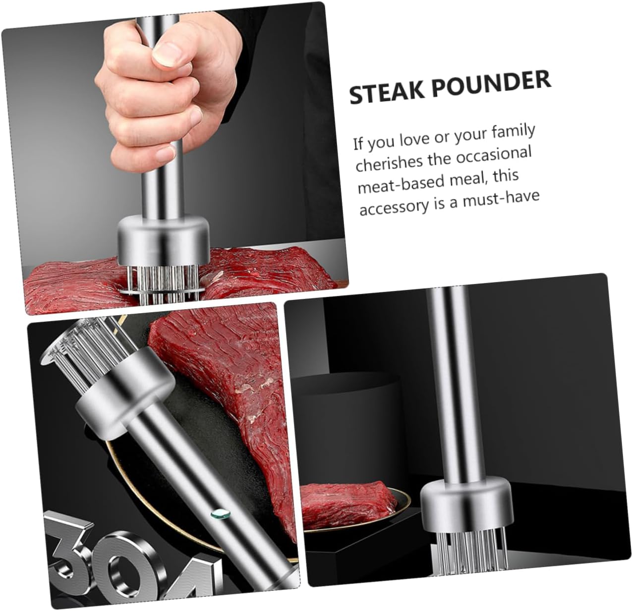 OUNONA 1pc Stainless Steel Steak Needle Tenderizer Tool for Meat Pounding for Flattening Chicken Beef Pork and Venison Comfortable Grip for Easy Handling Kitchen Cooking Tool