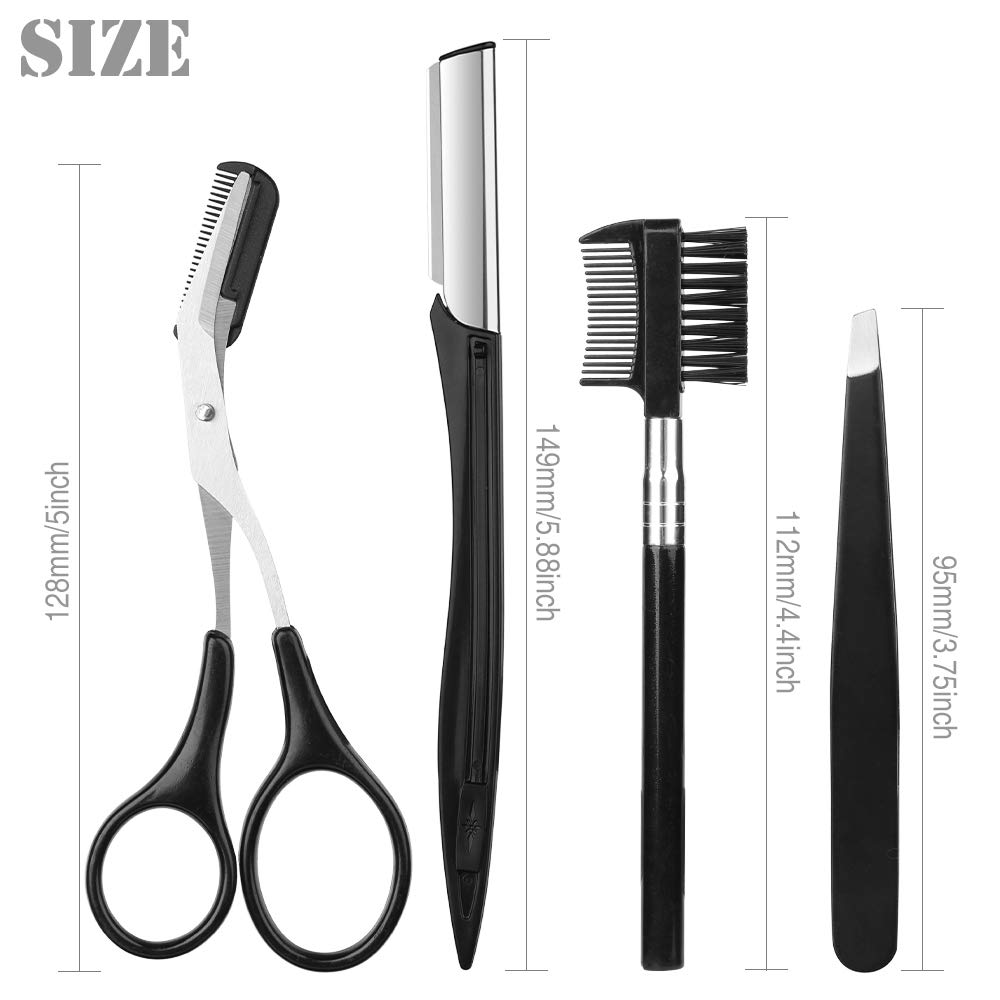 4 Pcs Eyebrow Trimming Kit Eyebrow Grooming Set with Tweezers Scissors Eyebrow Razor and Eyebrow Brush for Women and Men : Beauty & Personal Care