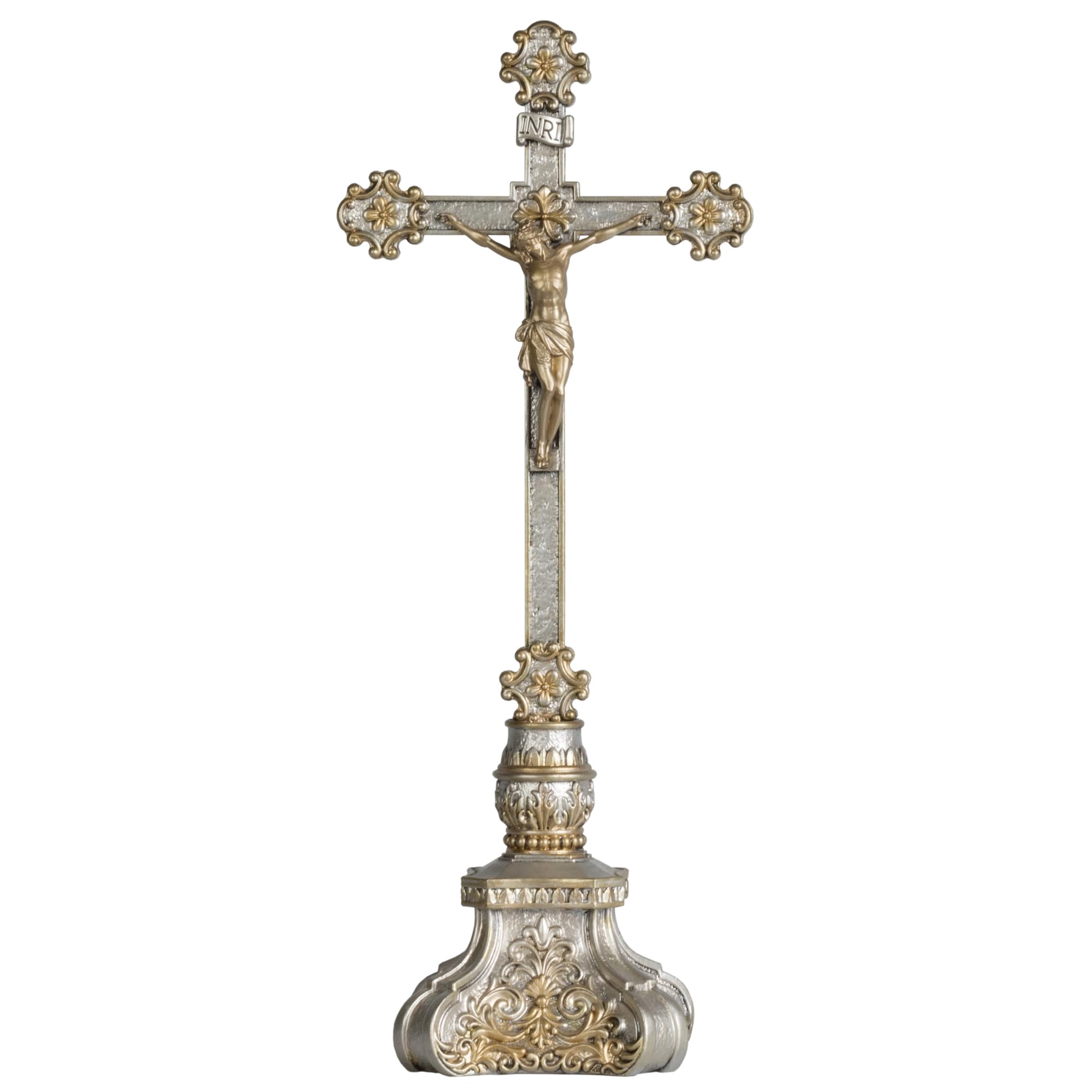 Grace4Joy Kruzifix-Ständer, 45,7 cm, stehendes Kruzifix, katholischer Tisch-Altar-Dekor, handbemaltes Jesuskreuz mit kunstvollem Sockel, antikes Heimdekor