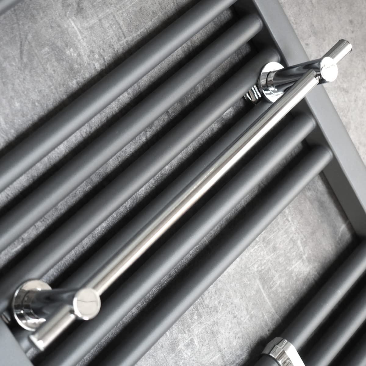Portasciugamani Da Radiatore In Acciaio Inox Nero, Montaggio A Parete Senza Fori, Lunghezza 40 Cm