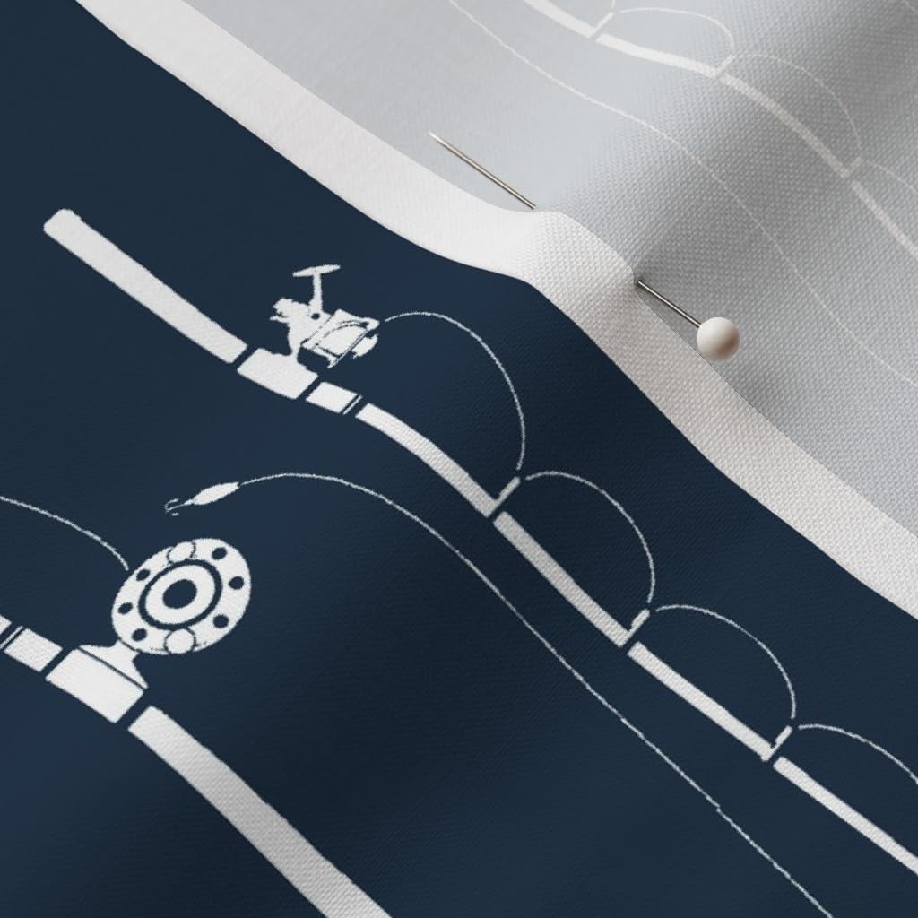 Spoonflower Fabric - Fishing Navy Fish Camping Fly Woodland Printed on Petal Signature Cotton Fabric by The Yard - Sewing Quilting Apparel Crafts Decor