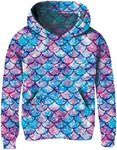 Mermaid Girl Hoodies Size 7 Kids Autumn Long Sleeve Pockets Hooded Pullover Children's Fashion Lightweight Crewneck Hoodys Shirt Sweater 8yr Girl Cool Fish Scale Graphics Jackets Cool School Uniform